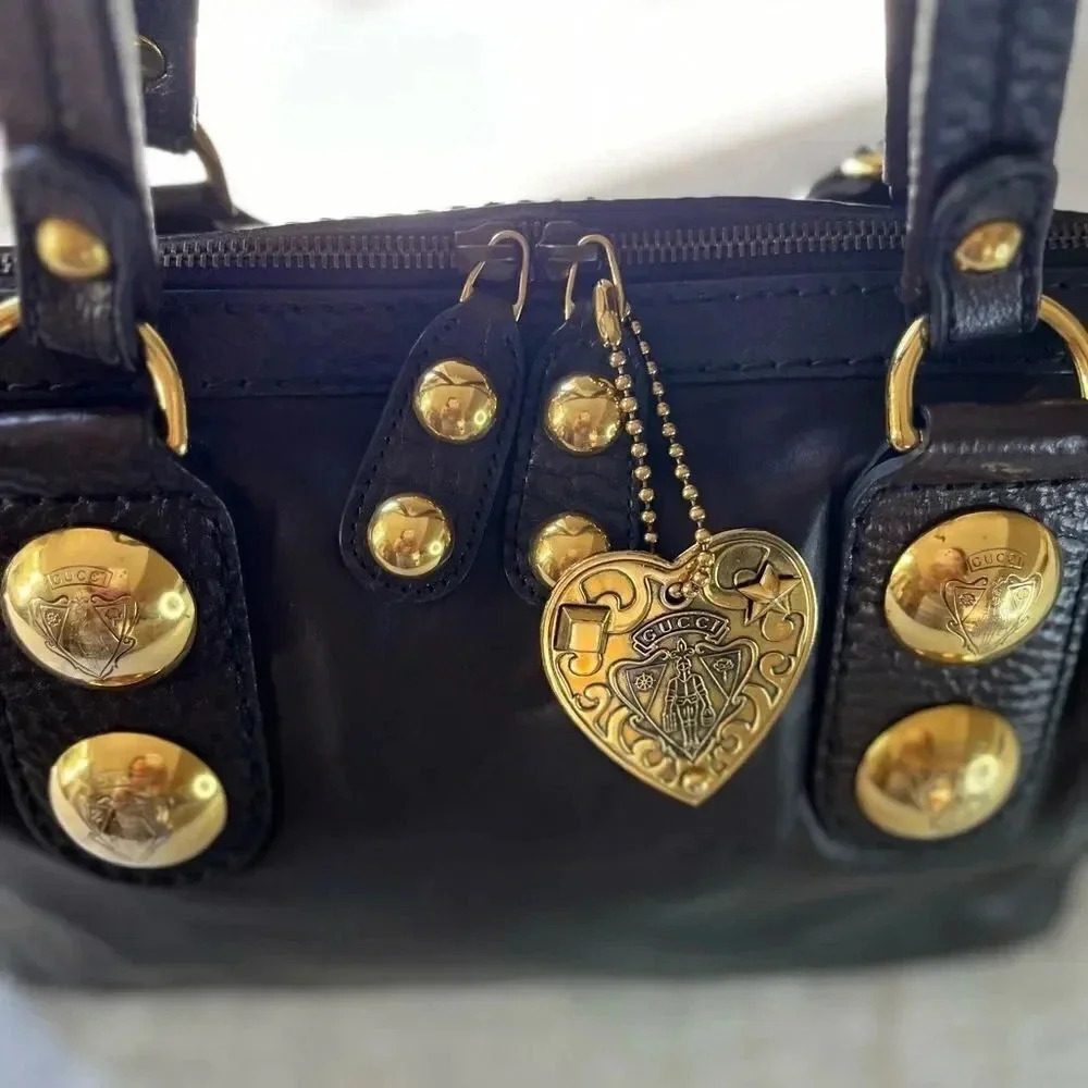 Gucci Babouska Heart GG Chocolate Brown Leather Tote Bag Gold Hardware - Picture 6 of 14